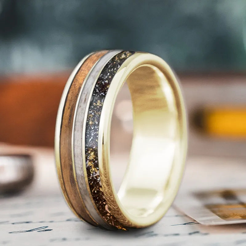 Durable wooden men’s rings for green living -Custom Design - 3-Inlay Narrow Center Ring IOe_Dw4I_iIrF_hOBXd7cLtZ