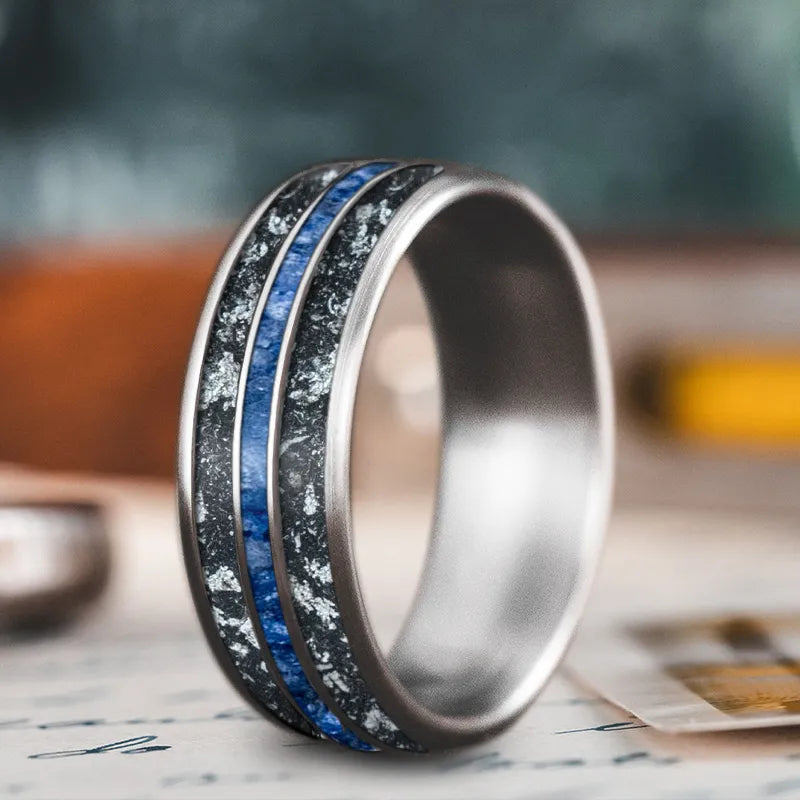 Elegant men’s rings with sapphire blue stones -Custom Design - 3-Inlay Narrow Center Ring xs-FhnDS3lytmrDJKO9nchx1