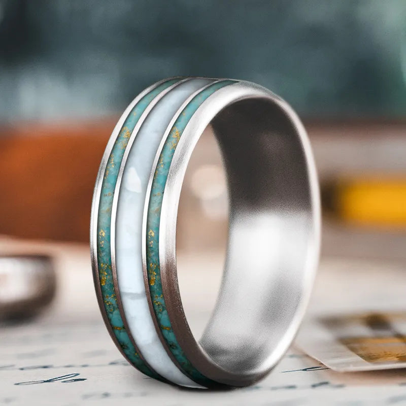 Durable stainless steel men’s rings for daily wear -Custom Design - 3-Inlay Wide Center Ring OpL4wHj4mZ211TcK9fIZ5KTi