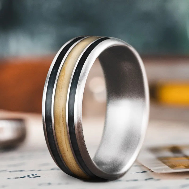 Thin band men’s rings for subtle style -Custom Design - 3-Inlay Wide Center Ring 3hZ71unNdgUtKHnW0CxghG_5