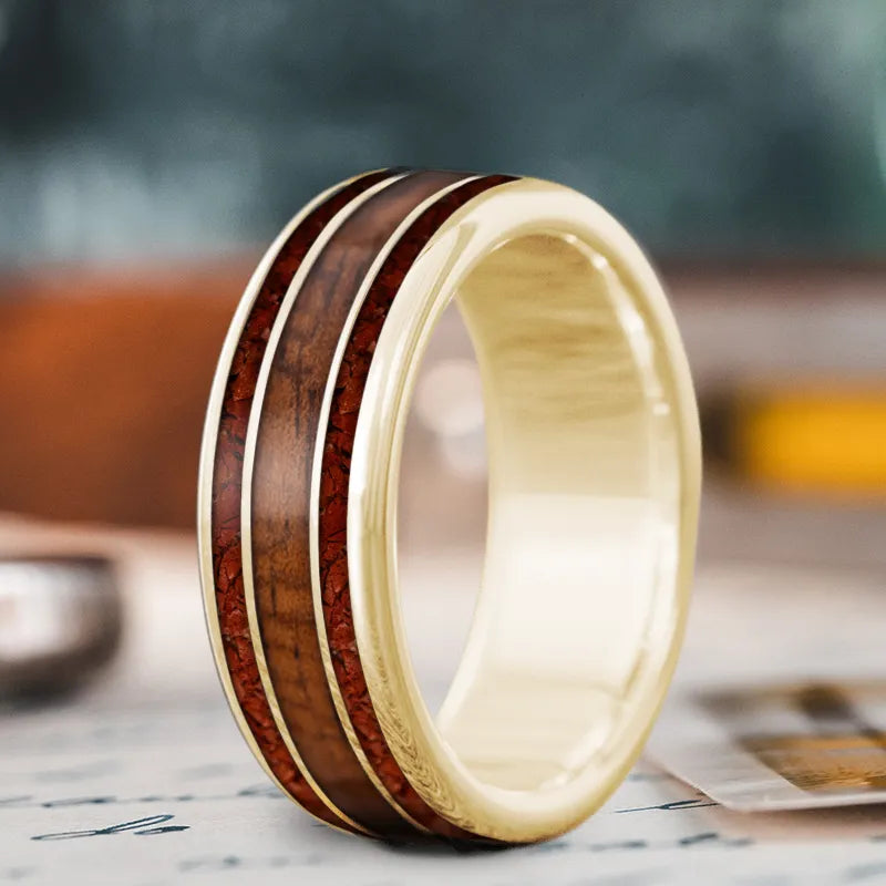 Rugged men’s rings with hammered finish details -Custom Design - 3-Inlay Wide Center Ring ew4ULW0CD9EgzMUkn2qpYFLO