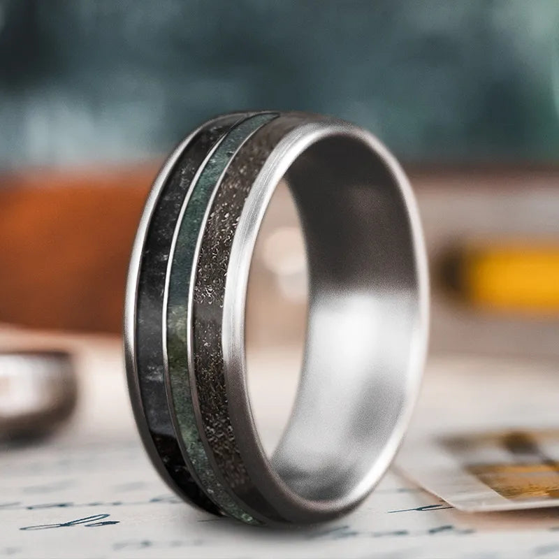 Rose gold men’s rings for trendy warm tones -Custom Design - 3-Inlay Narrow Center Ring pqpEKkV_LhEy-a-i524YfLeZ