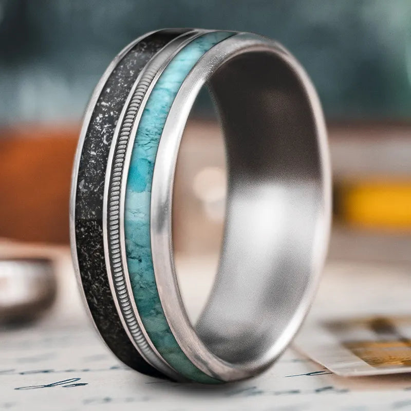 Affordable tungsten men’s rings for lasting wear -Custom Design - 3-Inlay Metal Center Ring KET1JenuC9G6exBm1ySFzewK