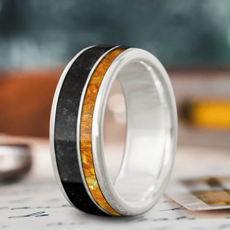 Handmade men’s rings with unique artisan craftsmanship -Custom Design - 2-Inlay Offset Ring t9LvWNWwNbqvmorXNwZWTOS8