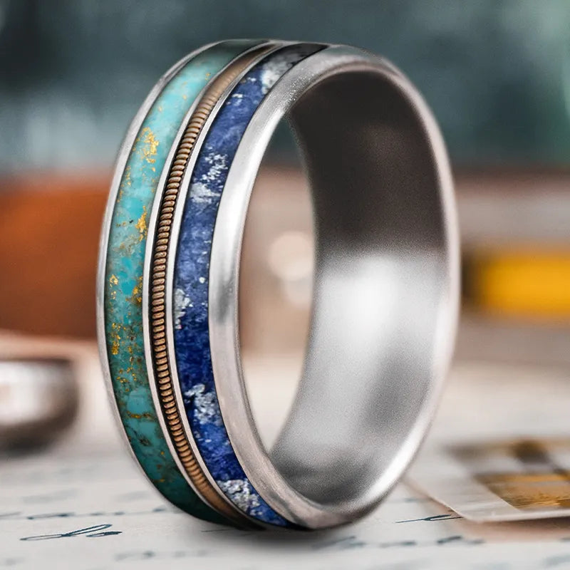 Antique men’s rings for vintage collector appeal -Custom Design - 3-Inlay Metal Center Ring 1VmclOoaGOrR2FkWLzPm8u3z