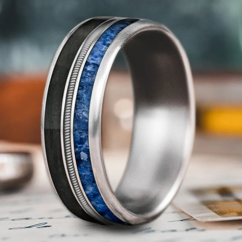 Designer black men’s rings for sharp looks -Custom Design - 3-Inlay Metal Center Ring AQZYuaNepjWaD3yXlnX1L7m8