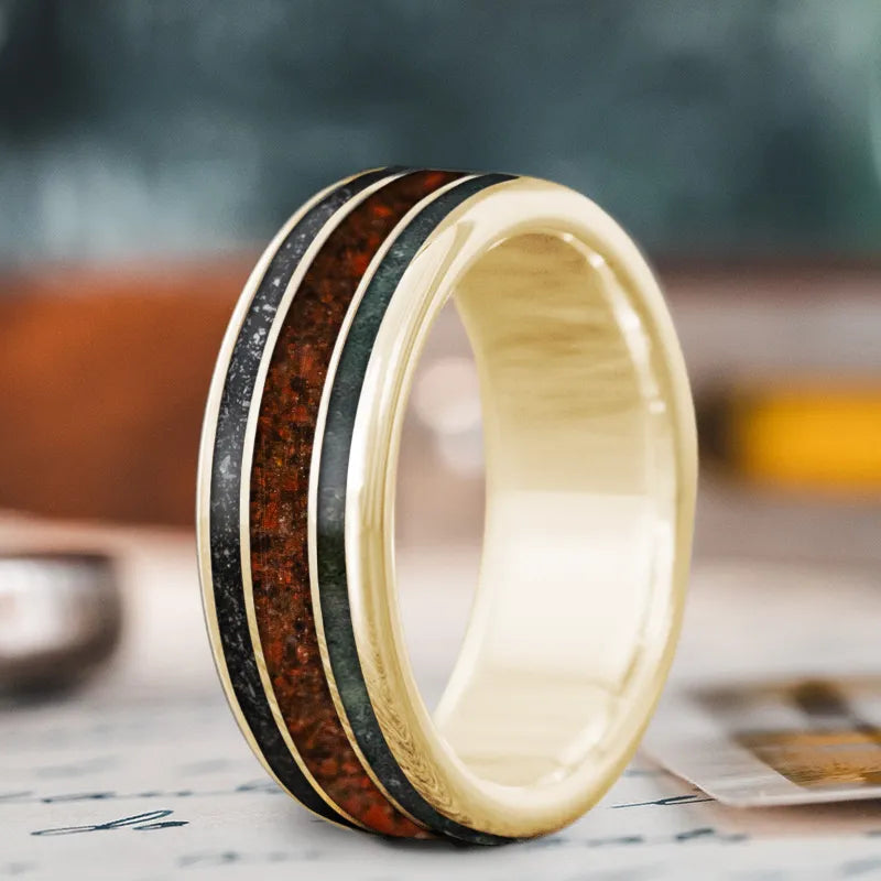 Wide gold men’s rings for bold statements -Custom Design - 3-Inlay Wide Center Ring x_brmwROXqM-WFTpxUXYOxUN