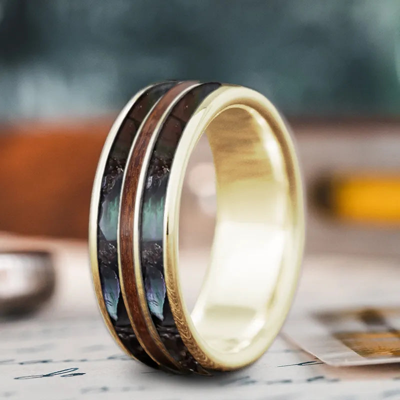 Handmade men’s rings with unique artisan craftsmanship -Custom Design - 3-Inlay Narrow Center Ring 0UZoQB3Ki99aF7l1SDVdL1-u