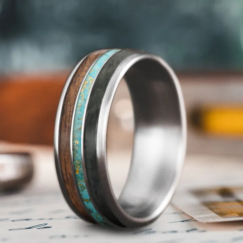 Matte finish men’s rings for understated elegance -Custom Design - 3-Inlay Narrow Center Ring VTAQWQQbhF3K0ucYHct3R8sw