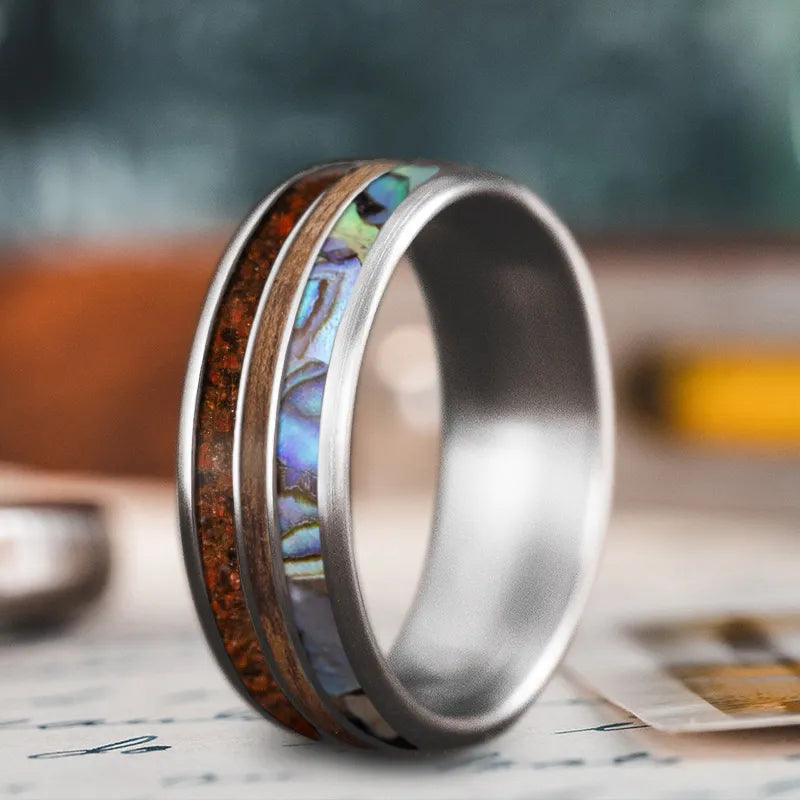 Vintage men’s rings with classic engraved patterns -Custom Design - 3-Inlay Narrow Center Ring r0GxaqQBTv7wPBKXkqNNQF_r