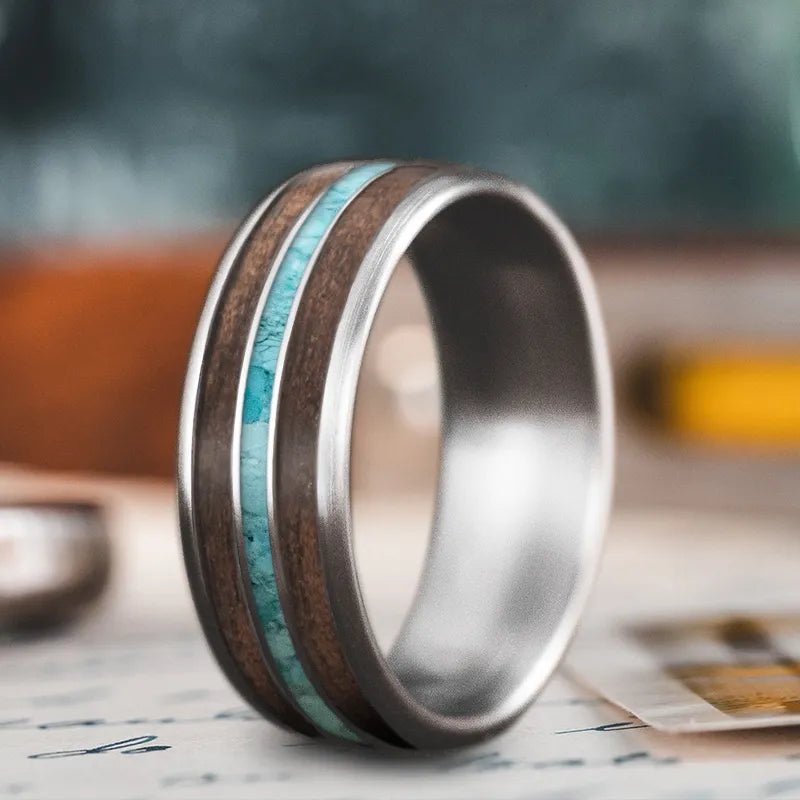 Durable wooden men’s rings for green living -Custom Design - 3-Inlay Narrow Center Ring WvgVl5Yj3y_V3ARkwqA5pslL