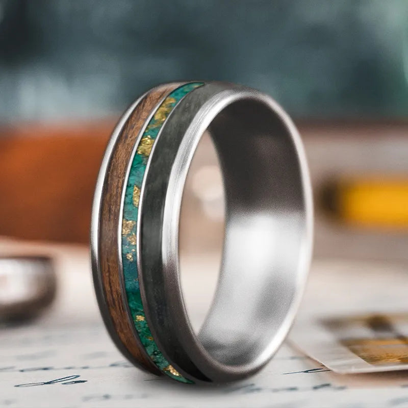 Unique men’s rings with rare stone settings -Custom Design - 3-Inlay Narrow Center Ring VIsUGcQs6Mu5oEFU6ZdBrgiE