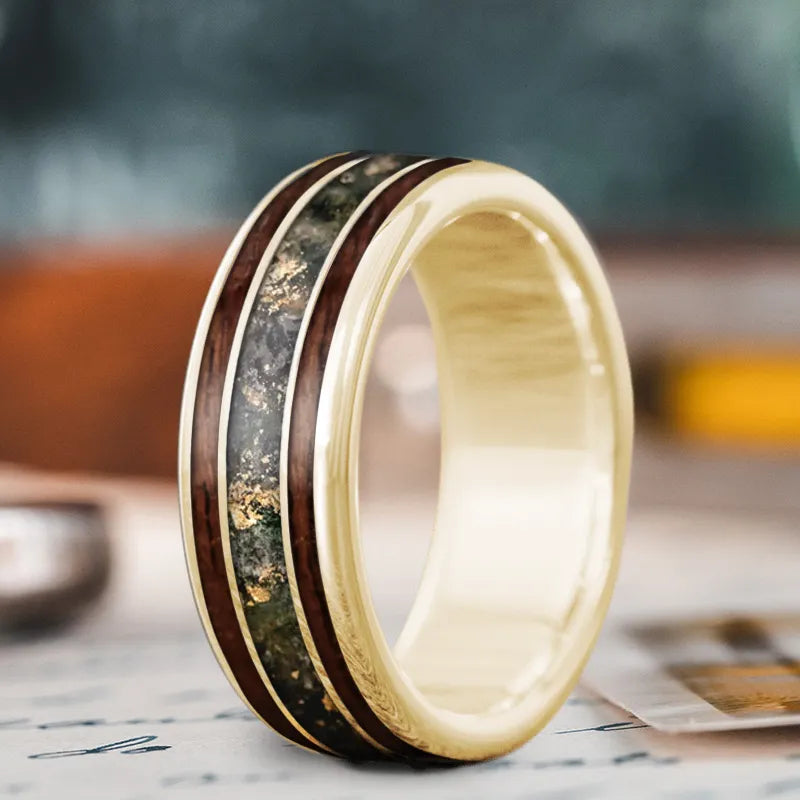 Custom gold men’s rings with monogram engravings -Custom Design - 3-Inlay Wide Center Ring Doig4-ZNn5tTj8VFajV2IxDU