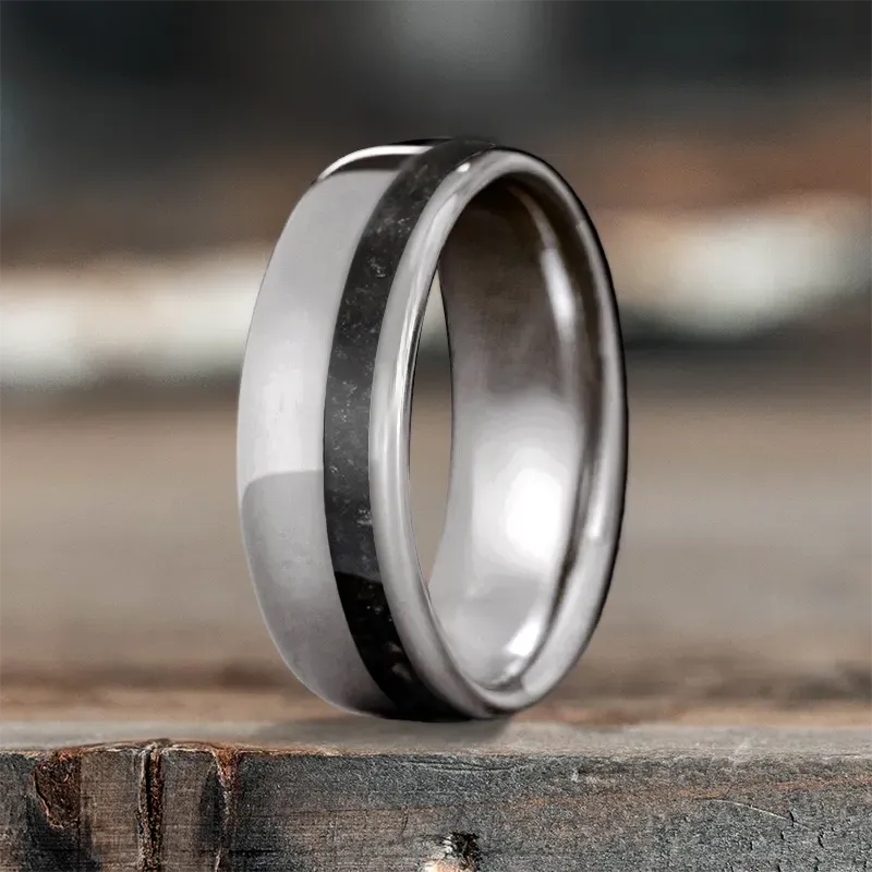 Modern men’s rings with geometric pattern designs -Custom Design - Single Offset Inlay Ring WxaYDWCHg55Al70GnyjWSFsb