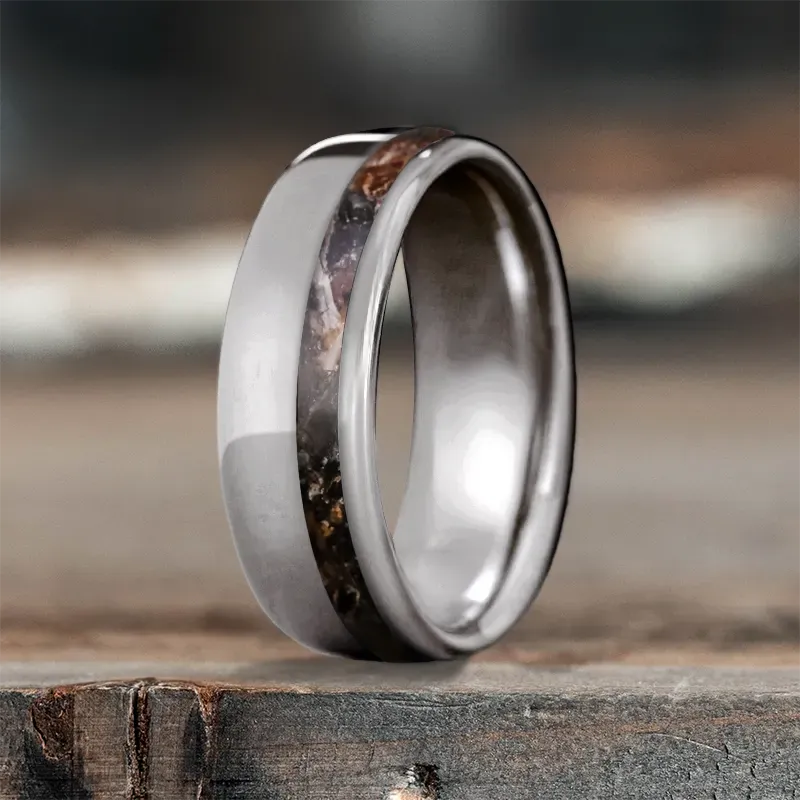 Thin band men’s rings for subtle style -Custom Design - Single Offset Inlay Ring 7nI8Eo3HfCCejEP1eSQ689nW