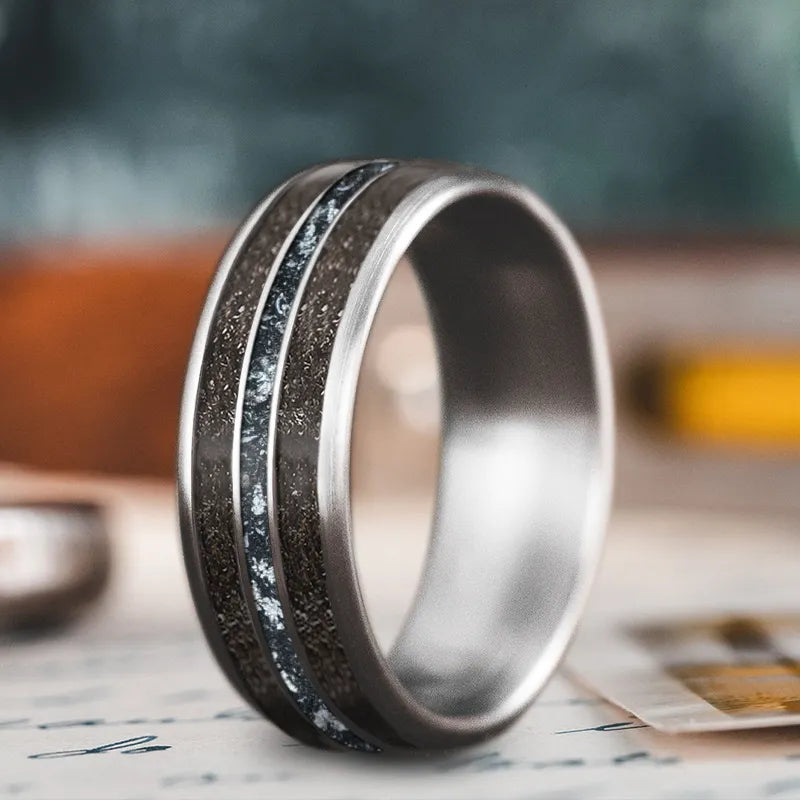 Handmade men’s rings with unique artisan craftsmanship -Custom Design - 3-Inlay Narrow Center Ring gtfgwCs6nBev0pxBSd-WlFSk