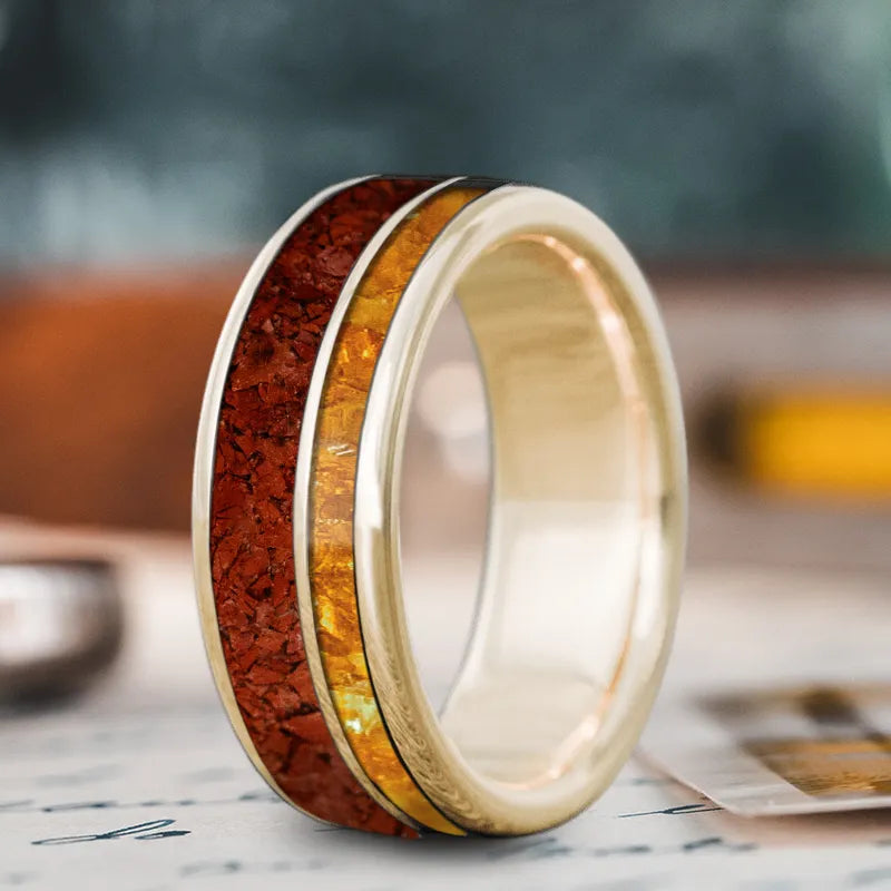 Engraved men’s rings for meaningful anniversary gifts -Custom Design - 2-Inlay Offset Ring BSZH-dleOlrmcqoV7kyRuHfp