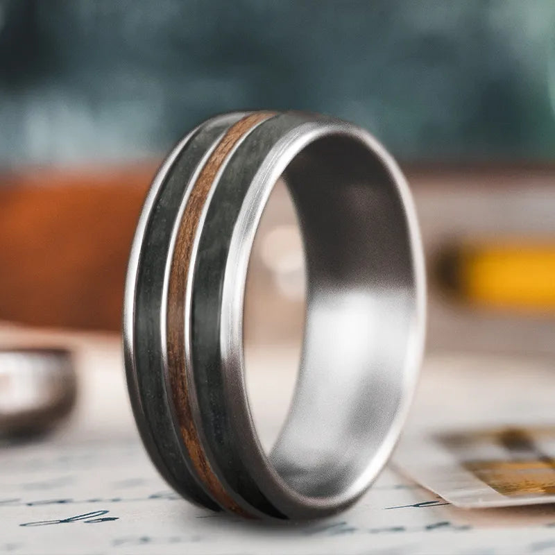 Unique men’s rings with fossil inlay designs -Custom Design - 3-Inlay Narrow Center Ring kTjSkP_4W71SIeEQmS13j4Fx