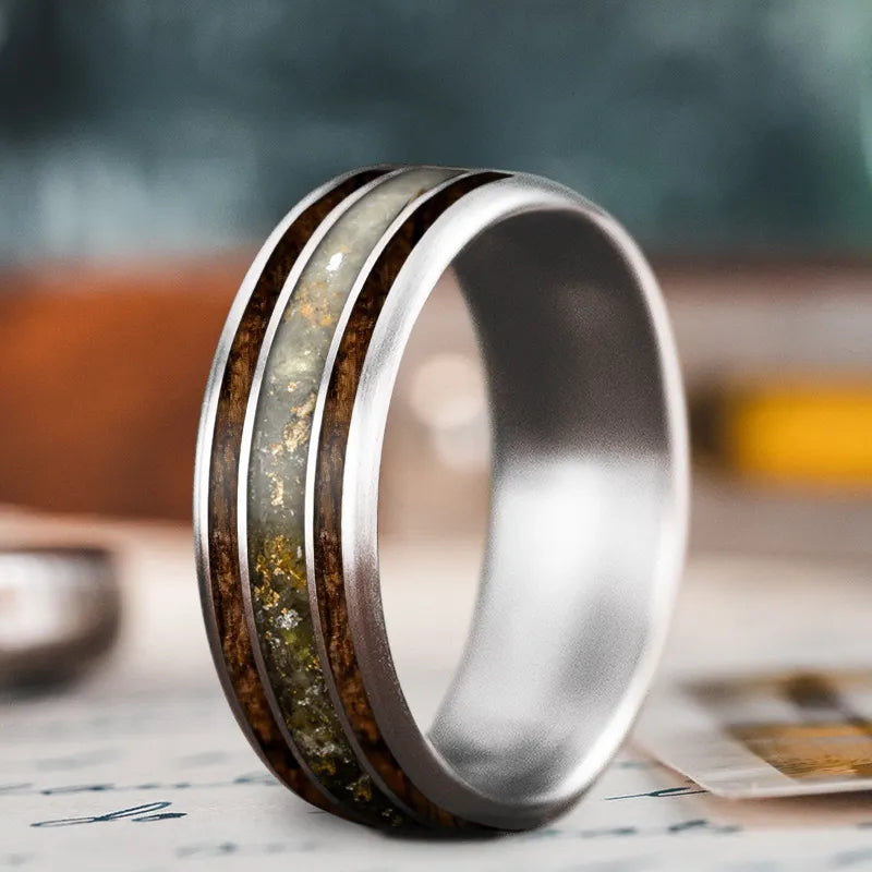 Sleek men’s rings with brushed metal textures -Custom Design - 3-Inlay Wide Center Ring YIsSTG9tF3rYCocHfp2ABi23