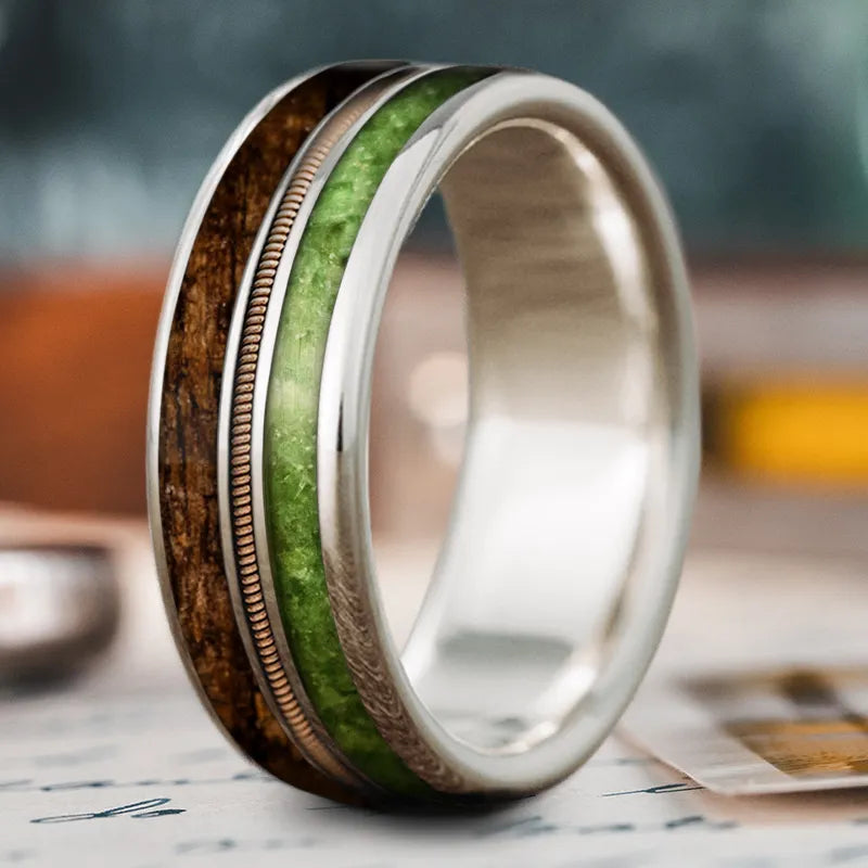 Unique men’s rings with fossil inlay designs -Custom Design - 3-Inlay Metal Center Ring 6pWVKV31hUiRlFFvlr_5cynJ