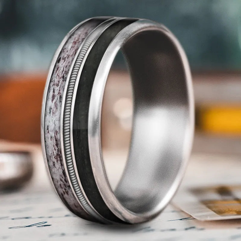 Black titanium men’s rings for modern toughness -Custom Design - 3-Inlay Metal Center Ring 8lQ62zHCazvJlkDNx6JGO5MA