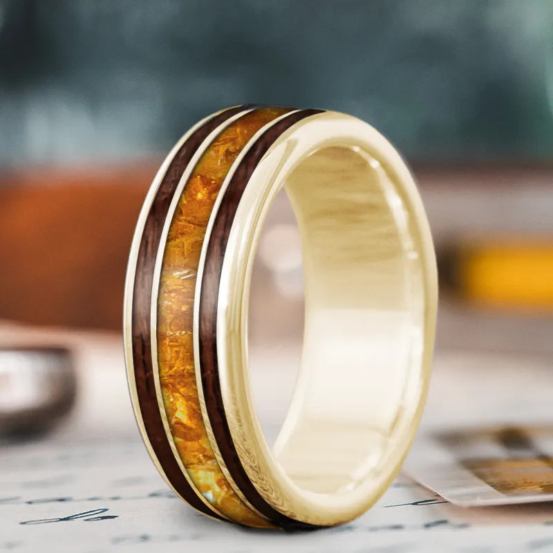 Minimal men’s rings with polished edge shine -Custom Design - 3-Inlay Wide Center Ring 2YmvEKJb9Tx4xASX_VMwqcCh