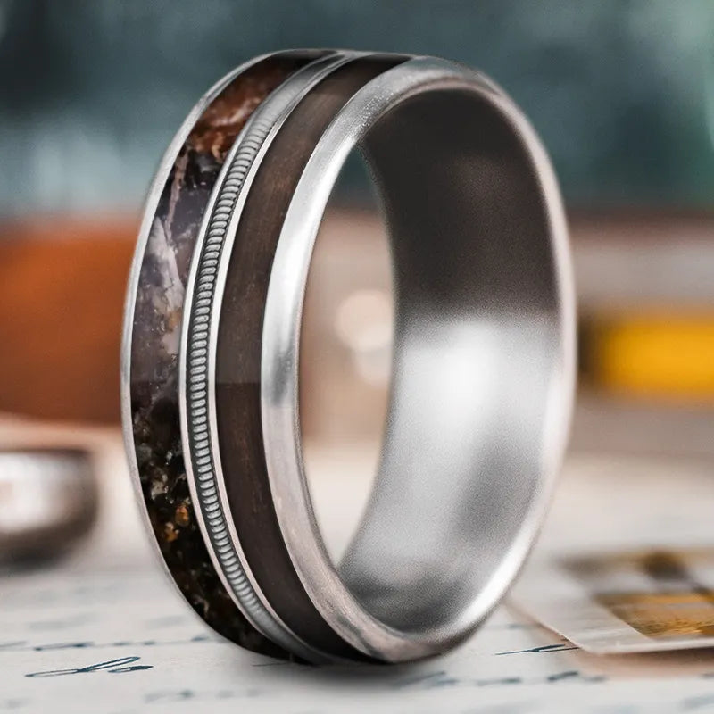 Classic men’s rings with timeless metal bands -Custom Design - 3-Inlay Metal Center Ring 23hsWJnbFgJHBoKd2KS5582k