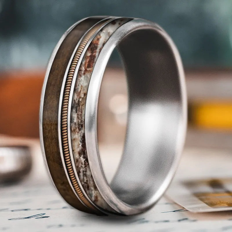 Rose gold men’s rings for trendy warm tones -Custom Design - 3-Inlay Metal Center Ring 8dz1dIQM_5UdXidDKM-0H16_