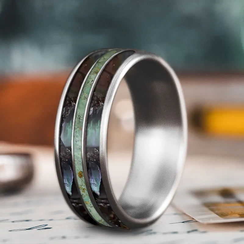 Minimal men’s rings with polished edge shine -Custom Design - 3-Inlay Narrow Center Ring v2X3CgaLYuX4Fgyx0Mc_DeLE