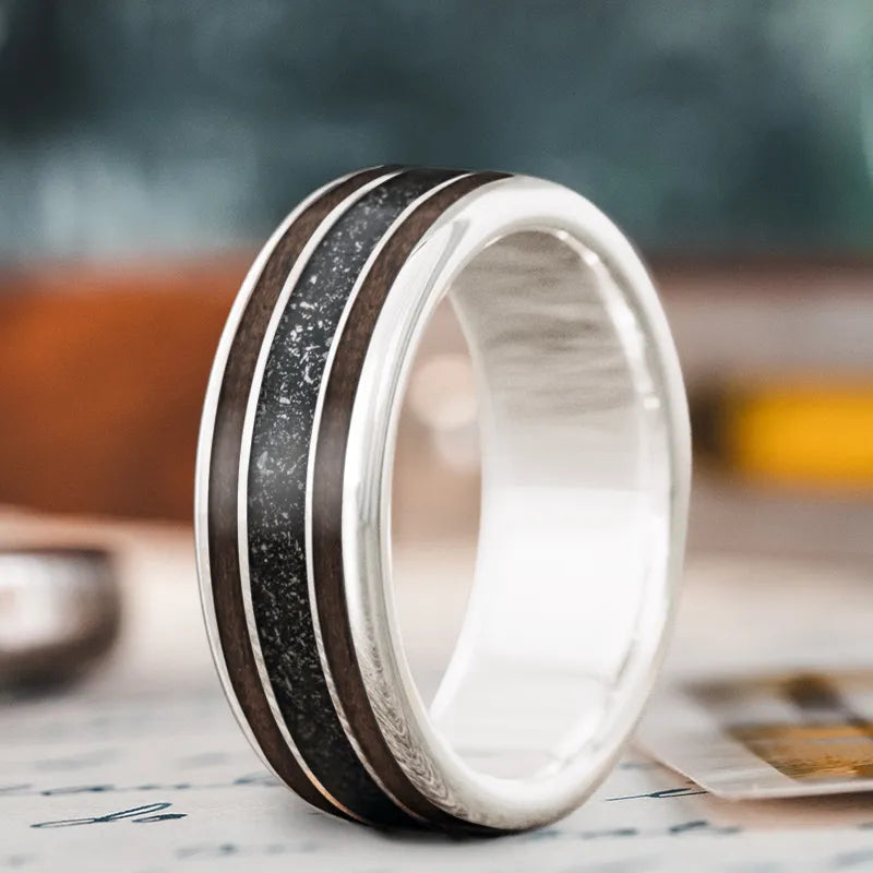 Durable stainless steel men’s rings for daily wear -Custom Design - 3-Inlay Wide Center Ring moAnTOythZZnjyvuUyNbpSYi