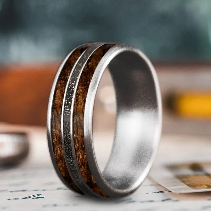 Durable wooden men’s rings for green living -Custom Design - 3-Inlay Narrow Center Ring 4nuqcXVqTOHiEafnVgWcXcvS