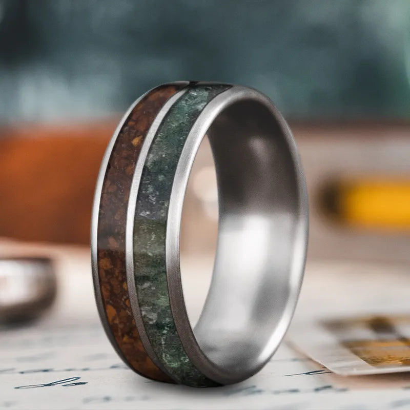 Rugged men’s rings with hammered finish details -Custom Design - 2-Inlay Ring VpdUYGMGsf9yrXxyr-VgfqVp