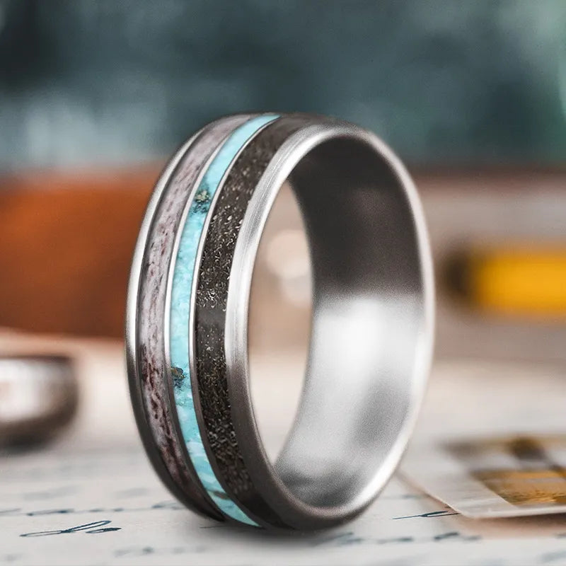 Vintage men’s rings with oxidized metal finish -Custom Design - 3-Inlay Narrow Center Ring 2DMQcUuy4NgKG9WpQ6iAAkL5