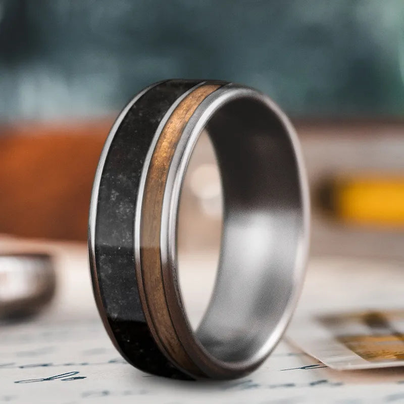 Unique men’s rings with fossil inlay designs -Custom Design - 2-Inlay Offset Ring 59oTA8pBEwLUrAhnqubesufv