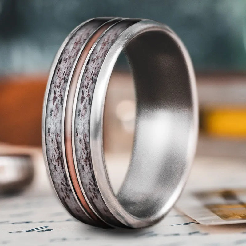 Unique men’s rings with rare stone settings -Custom Design - 3-Inlay Metal Center Ring RmVsLLF_beqn_Afk_y3yy3lf