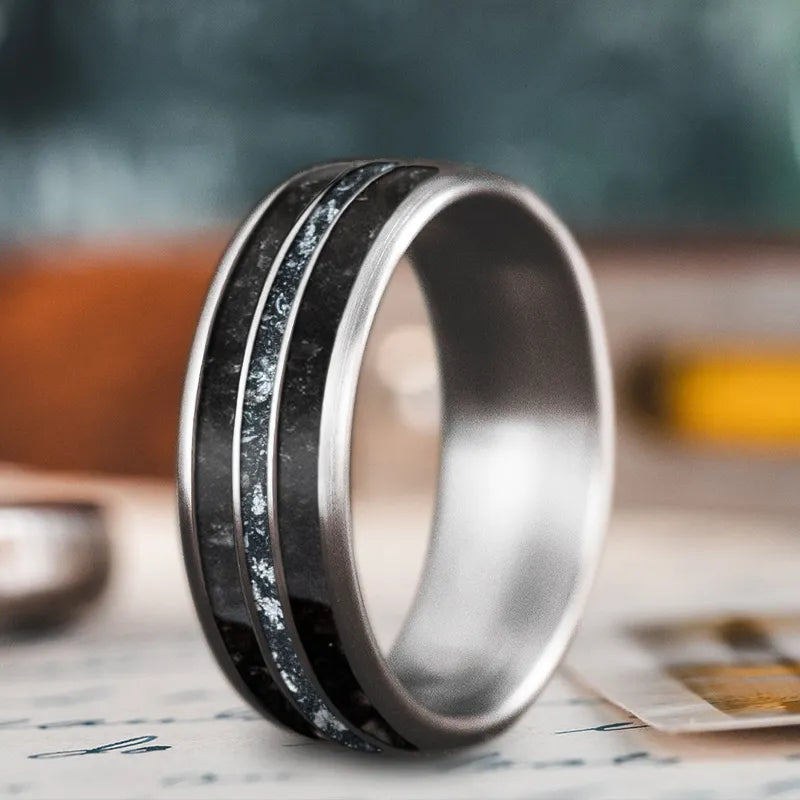 Custom men’s rings with etched name designs -Custom Design - 3-Inlay Narrow Center Ring v2jQwWDUj1DgKL2BMzmNpDNS