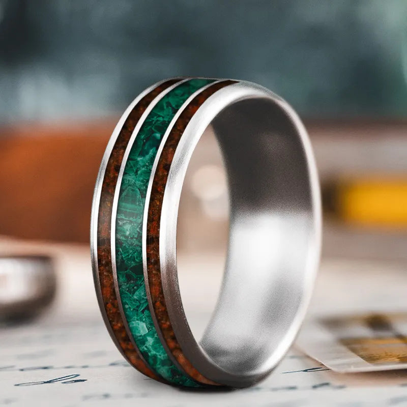 Casual men’s rings for everyday simple accessorizing -Custom Design - 3-Inlay Wide Center Ring ptrXkil88NDSJFrgfhJNFGfH