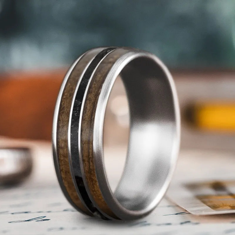 Thin black men’s rings for discreet wear -Custom Design - 3-Inlay Narrow Center Ring 432djrsszOWc-g9LGuO3XmOM