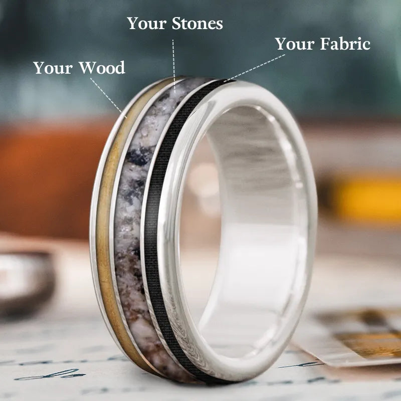 Designer men’s rings for high-end fashion statements -Custom Design - 3-Inlay Wide Center Ring pjjyrDQG56MZnJHMAIJ0nJcJ