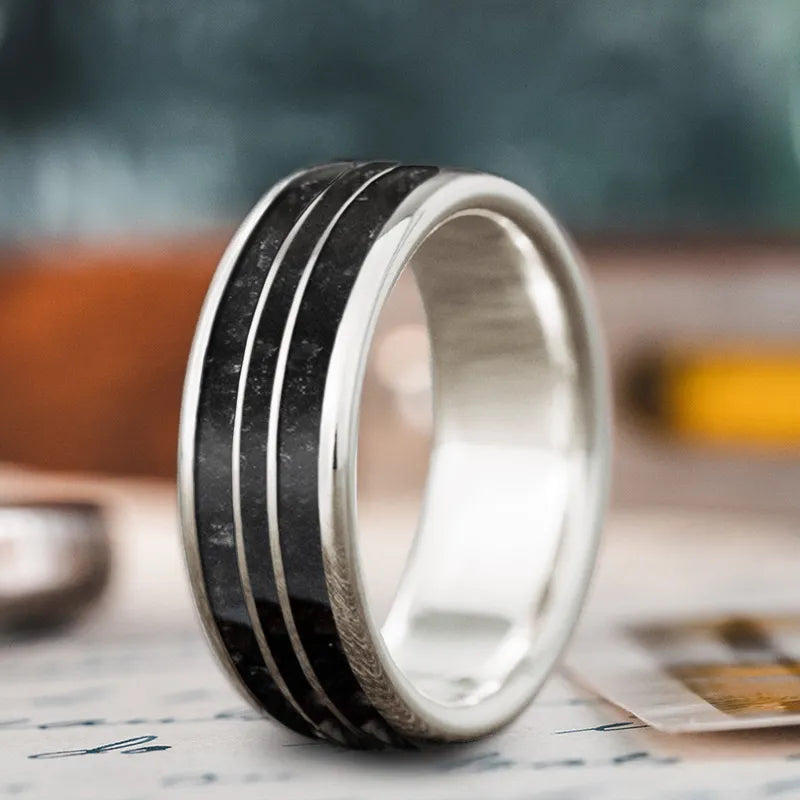 Durable wooden men’s rings for green living -Custom Design - 3-Inlay Narrow Center Ring CSQQR9yf2VnQti4qkb1iqRFz