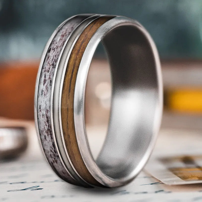 Durable silver men’s rings for rough use -Custom Design - 3-Inlay Metal Center Ring xZE-HX68Giji1Gy80kjkPmVG