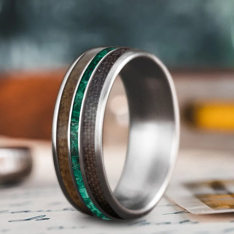 Vintage men’s rings with oxidized metal finish -Custom Design - 3-Inlay Narrow Center Ring rdOkh9HJa5HfGLwiZITb4faS