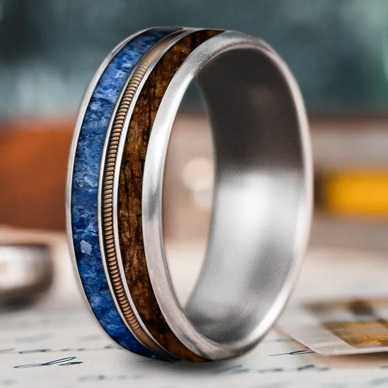 Bold titanium men’s rings for standout style -Custom Design - 3-Inlay Metal Center Ring ZdYseK9jvD2HyI3EzO1lms3O