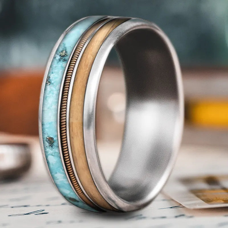 Custom men’s rings with etched name designs -Custom Design - 3-Inlay Metal Center Ring sRRwxfmv6HcQ8OMu4qnKftny