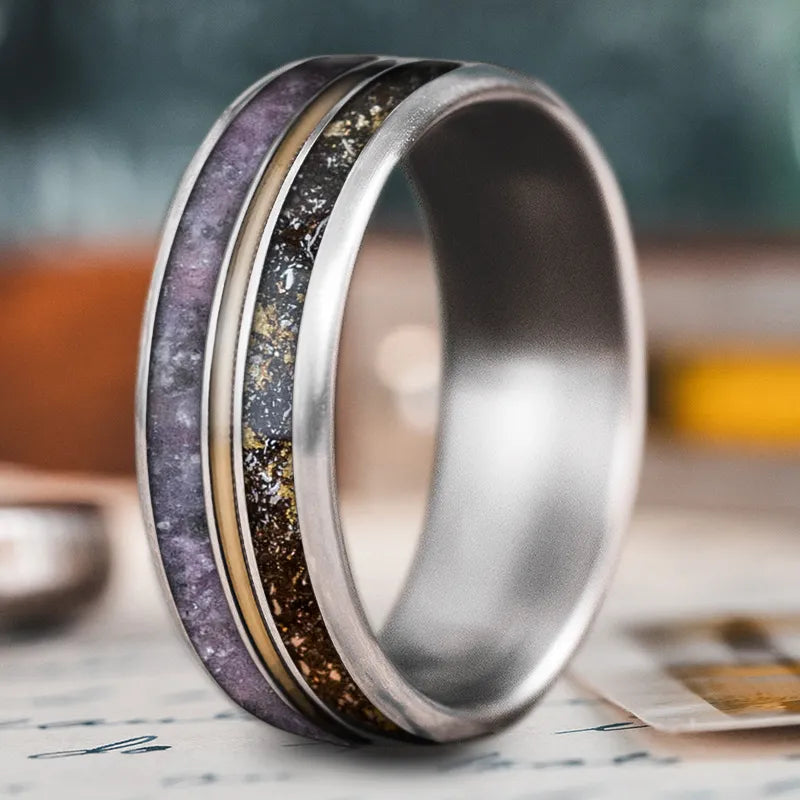 Casual men’s rings for everyday simple accessorizing -Custom Design - 3-Inlay Metal Center Ring -YlXQ1mMYhPU0xkzU-RX15EG