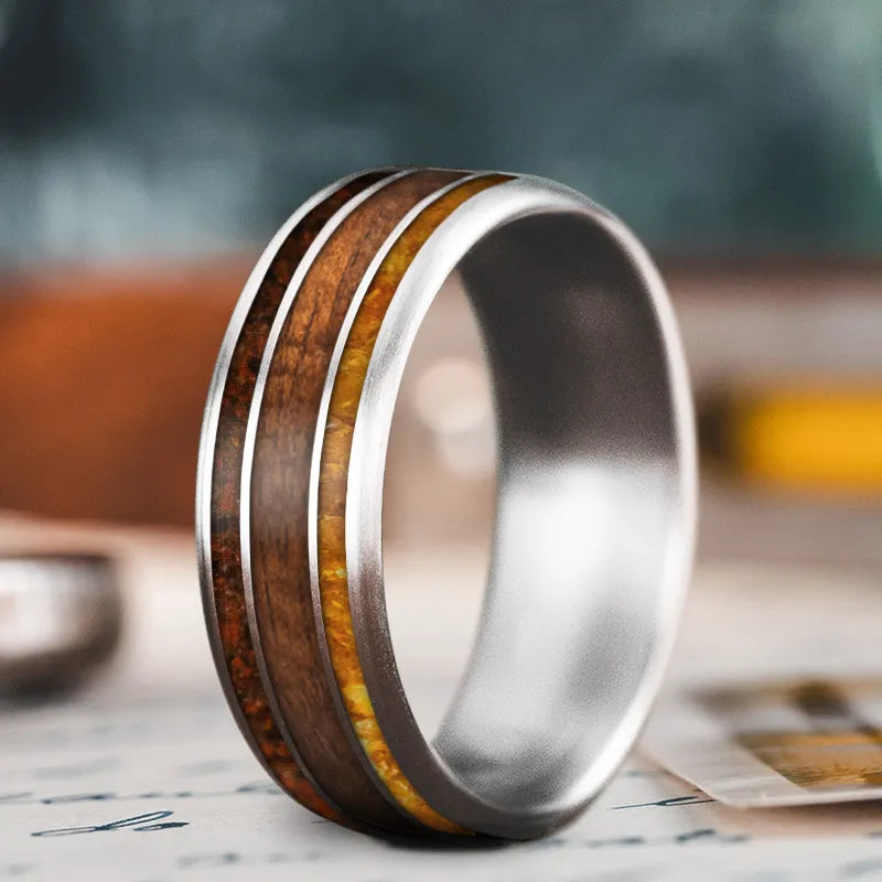 Rugged men’s rings with hammered finish details -Custom Design - 3-Inlay Wide Center Ring nHgPQu6jab3ygNQe0OzBWR0s