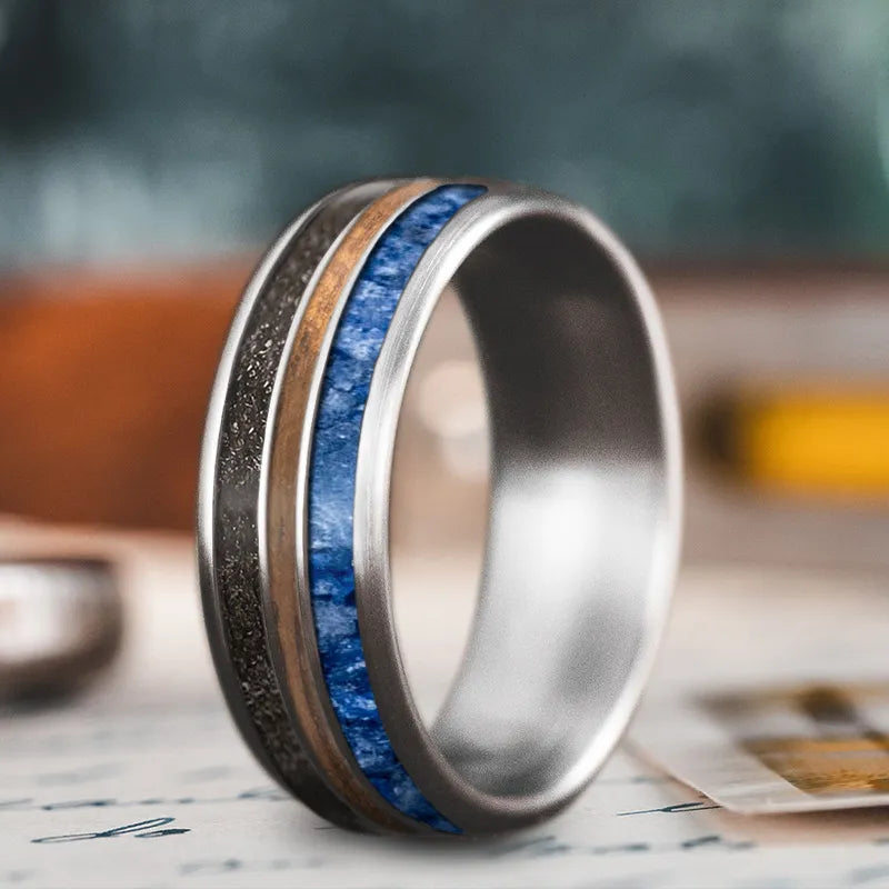 Luxury gold men’s rings with sapphire accents -Custom Design - 3-Inlay Narrow Center Ring Q0KUGDWD3FyaF3HTEdIpXval