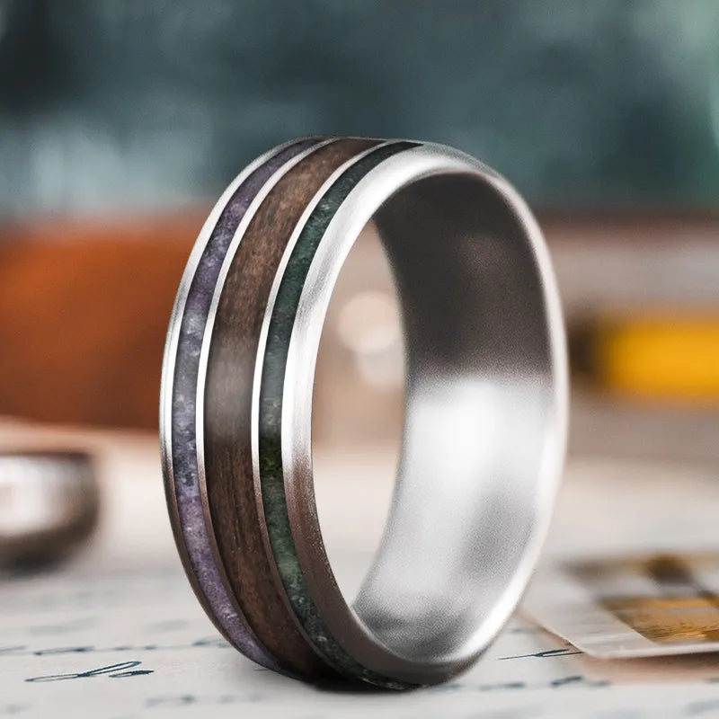 Personalized tungsten men’s rings for unique touch -Custom Design - 3-Inlay Wide Center Ring Glxxan-9RDwg1Cku4Yn057Mq