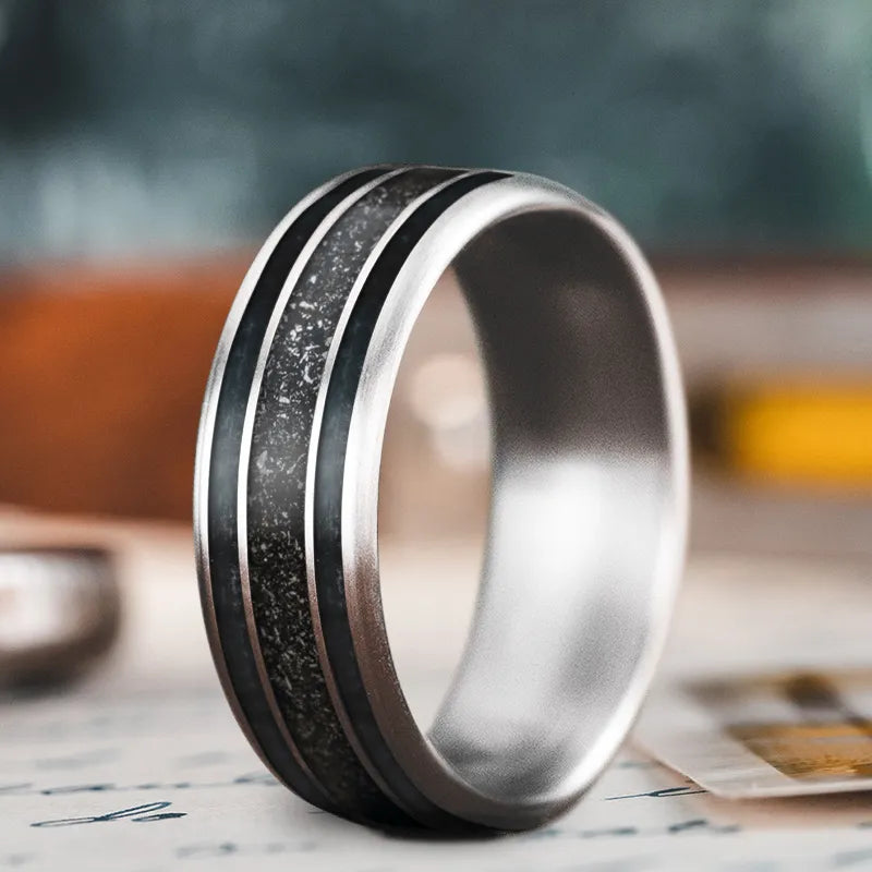 Bold tungsten men’s rings with carbon fiber -Custom Design - 3-Inlay Wide Center Ring KW2qKES5bXV8-VDMqFIBNNWi