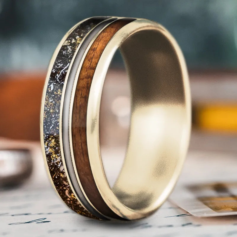 Personalized men’s rings with custom initial engravings -Custom Design - 3-Inlay Metal Center Ring fgVRSr2igpqHid7K9yiVkT3e